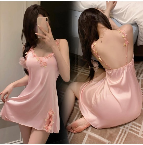 FEE ET MOI - Sexy Embroidered Slip Nightdress (Pink)